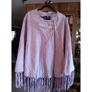 Vintage Purple Suede Leather Poncho with Fringe One Size Terry Lewis